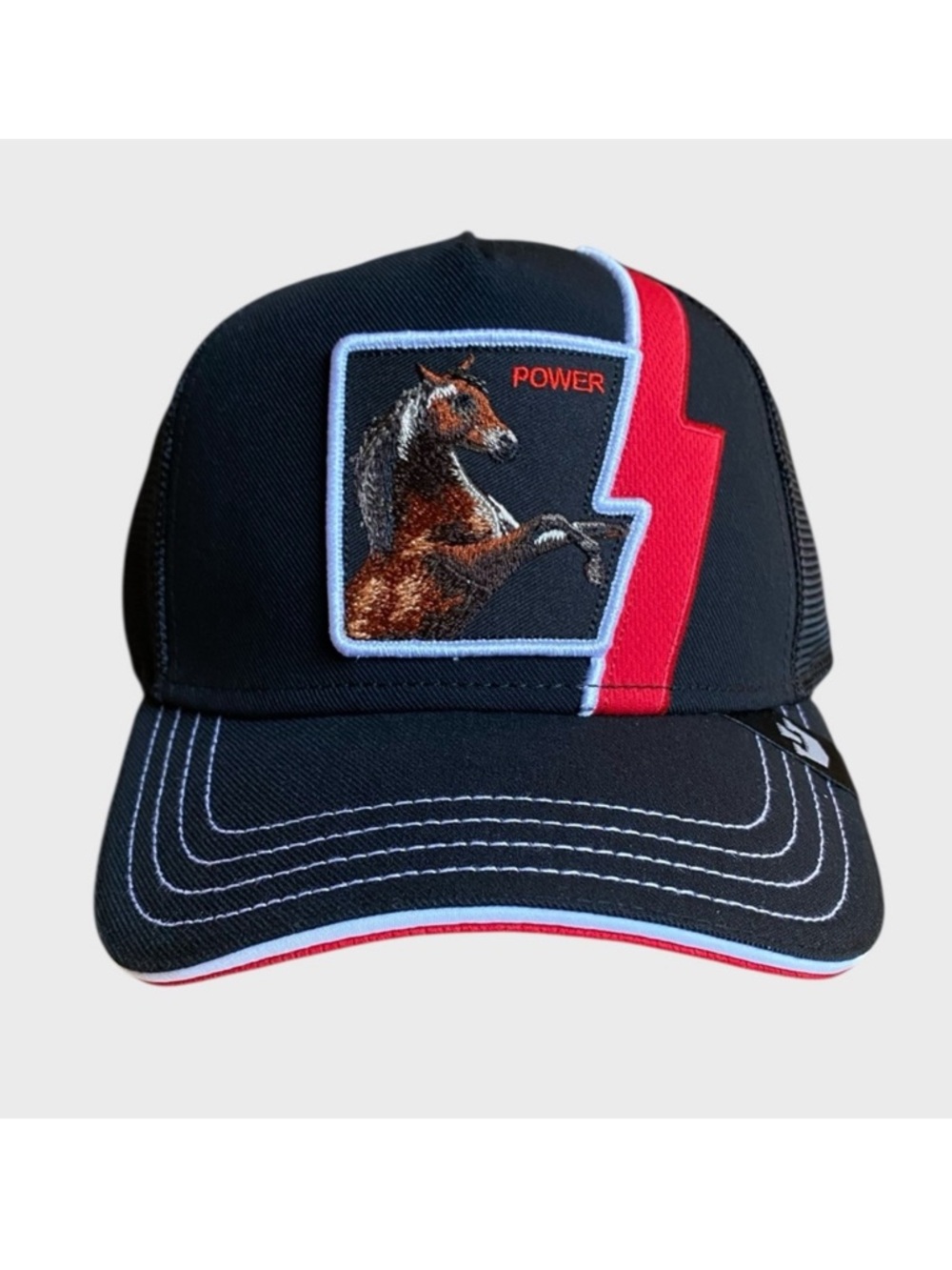 NWT GOORIN BROS. Horse Power HP The Farm Trucker Hat Cap One Size Black Red NEW